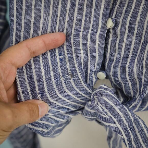 Rails Size Medium M Blue Sloane Terrenas Stripe Print Tie Button Tie Linen Top - Picture 2 of 7